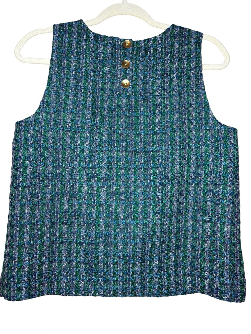 J. CREW | NEW Women’s Blue Medley Tweed Button-Back Shell Top size S Sleeveless - Picture 14 of 15